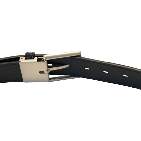 OOBE Men's Black Leather Belt Silver-Tone Buckle Size Medium Preppy Substantial - Picture 7 of 11